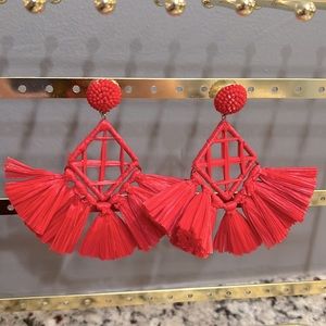 BaubleBar Raffia Statement Earrings - Hot Coral